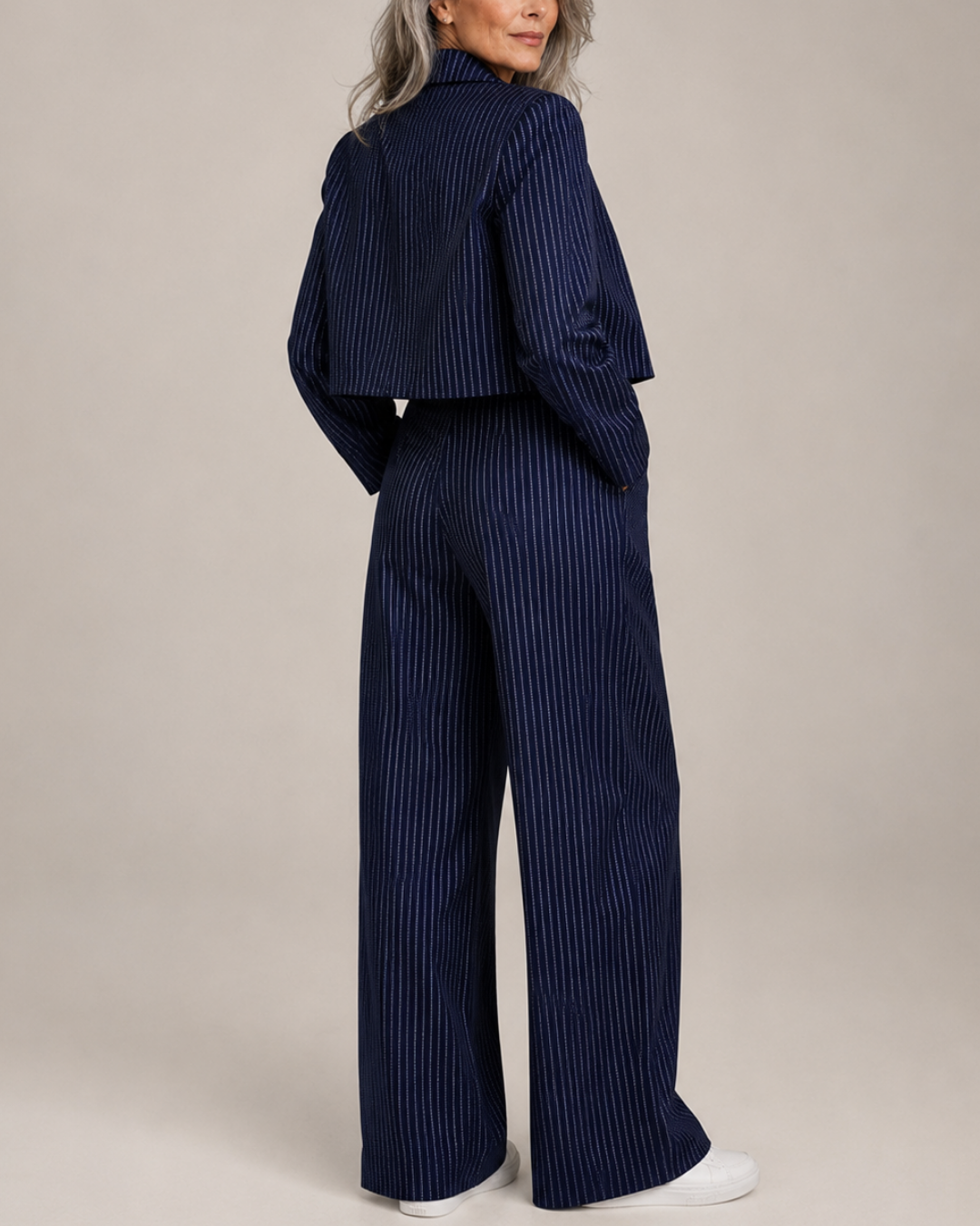 Women's pants detail view — versatile — Mancini Pinstripe Set for every occasion — Oscar Blackwood
