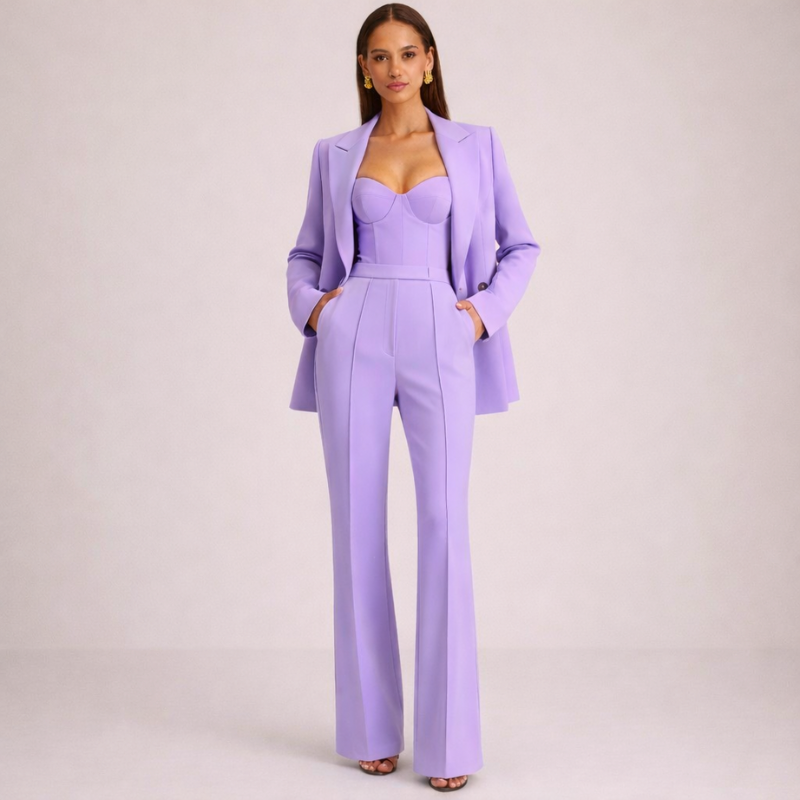 Unisex purple sets back view — versatile — Alana 3 Pieces Set for every occasion — Oscar Blackwood