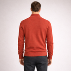 Men's red knit cardigan styled look — cozy — Steward Zipper Cardigan — Oscar Blackwood