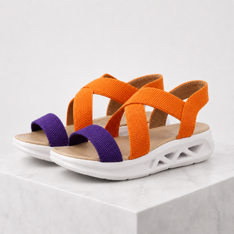 Women's orange-purple geometric sandals color detail — versatile — Florence Orthopedic Sandals — Oscar Blackwood