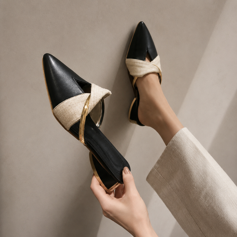 Women's leather sandals side view — versatile — Evelyn Pointed Toe Mules — Oscar Blackwood