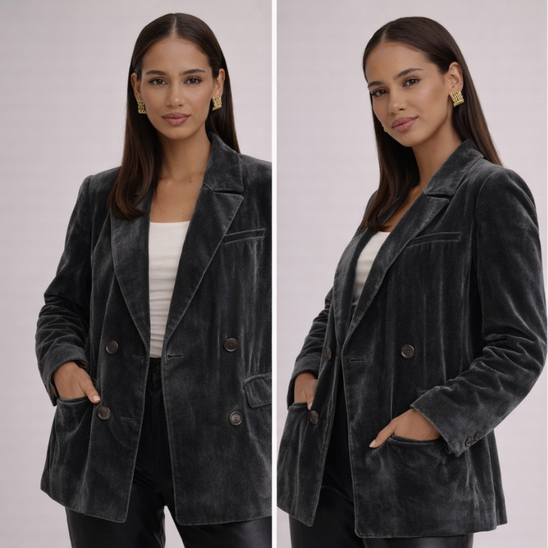 Women's velvet jacket styled look — outerwear — Rony Velvet Jacket — Oscar Blackwood