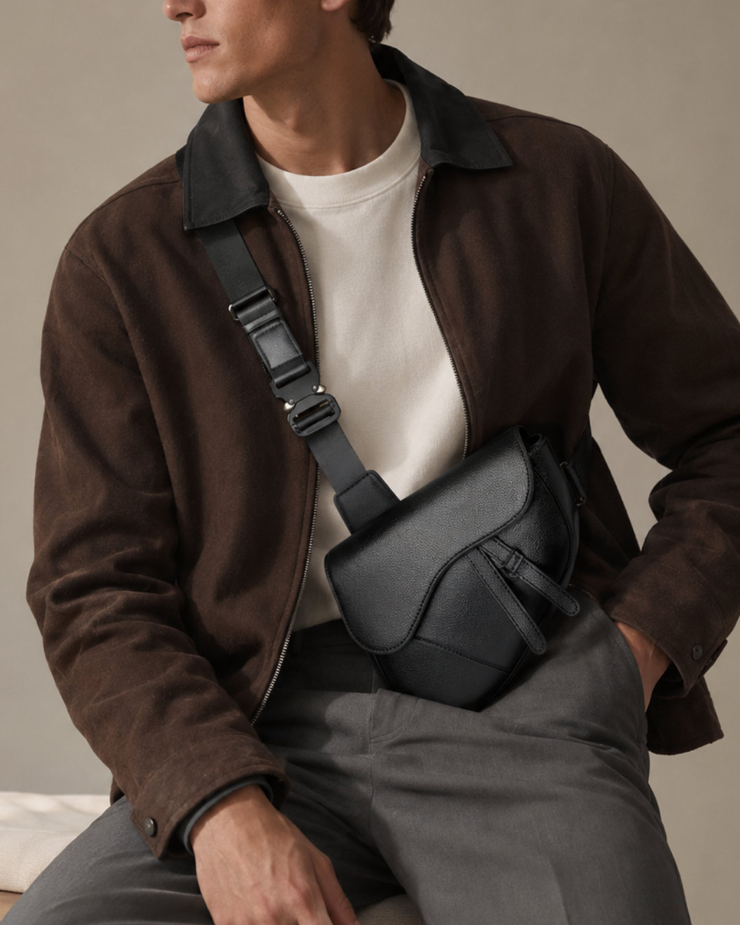 Women's leather handbag front view — everyday — Albert Saddle Crossbody Bag — Oscar Blackwood