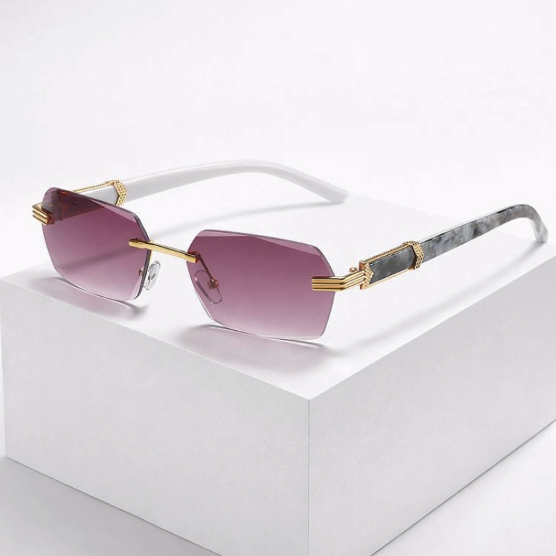 Women's burgundy sunglasses side view — statement — Cassie Rimless Shades — Oscar Blackwood