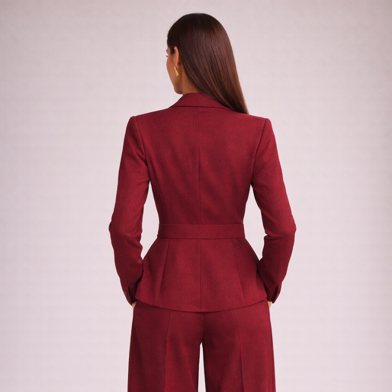 Women's burgundy knit pants close-up — versatile — Brauere 2 Pieces Set — Oscar Blackwood