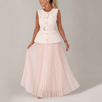 Women's pink chiffon dress close-up — chic — Cosette 2 Piece Set — Oscar Blackwood