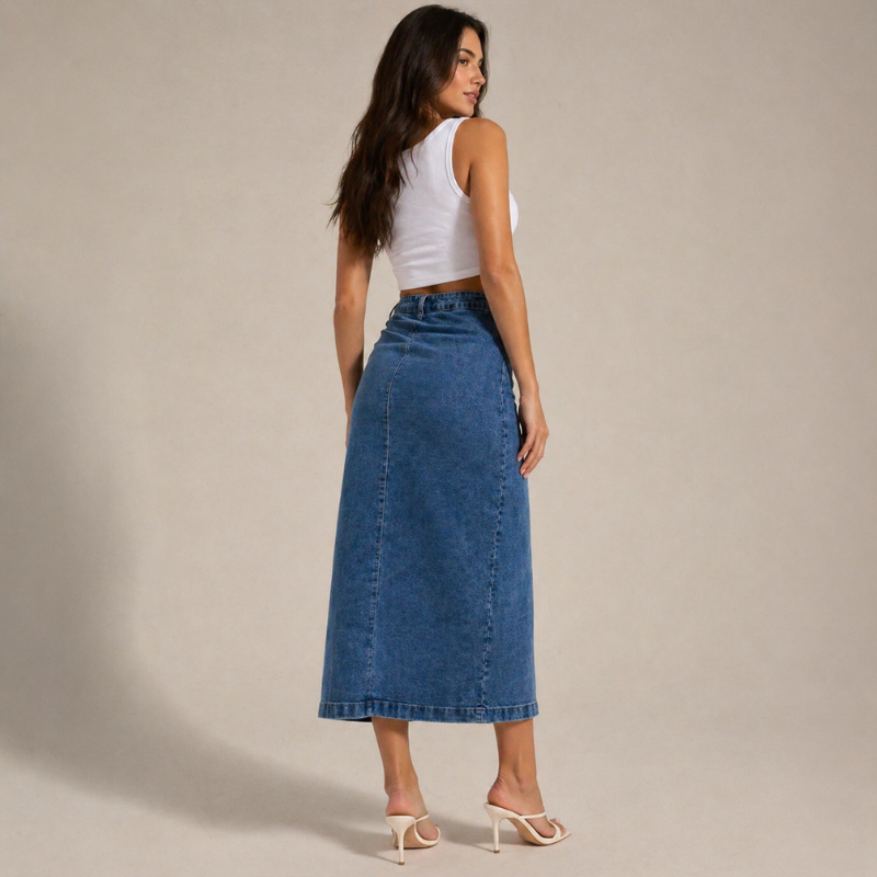 Women's denim skirt close-up — chic — Dea Bella Denim Skirt for every occasion — Oscar Blackwood