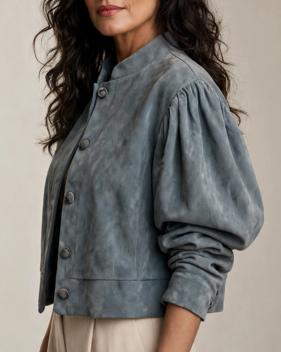 Women's suede jacket styled look — outerwear — Vivian Suede Bomber — Oscar Blackwood