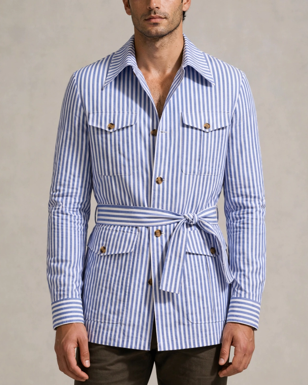 Men's striped jacket styled look — outerwear — Leo Vanderbilt Jacket — Oscar Blackwood