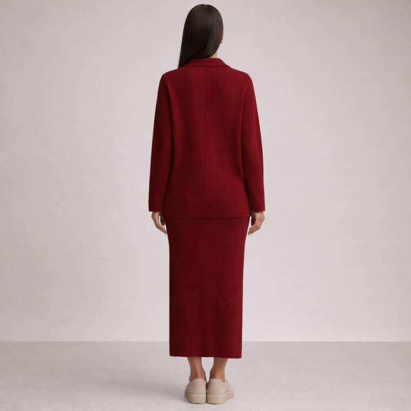 Unisex red ribbed sets color detail — versatile — Abigail 2-Piece Set — Oscar Blackwood