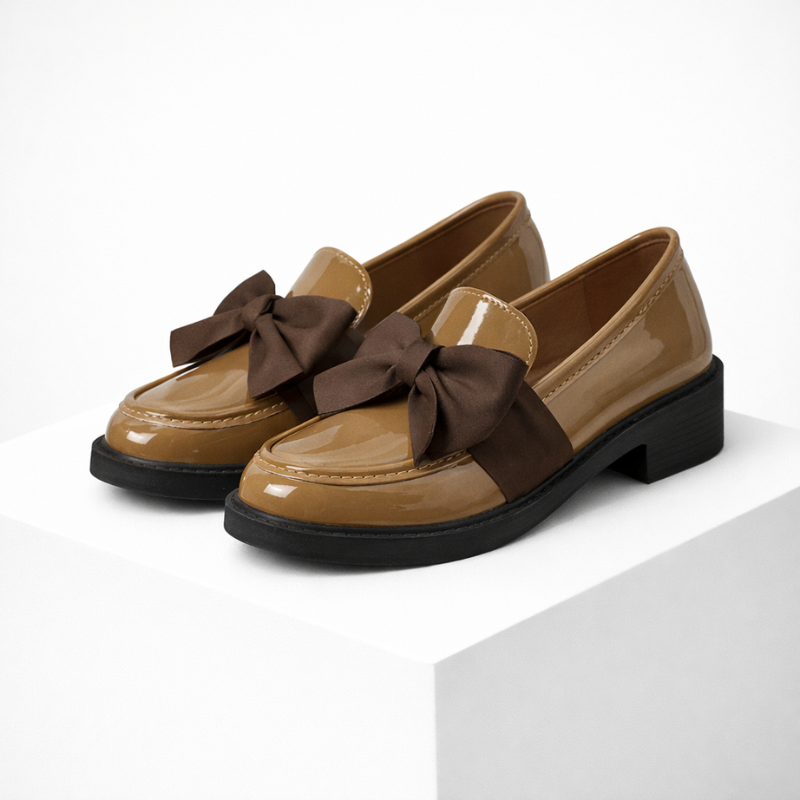 Women's khaki loafers close-up — versatile — Phoebe Bow Loafers — Oscar Blackwood