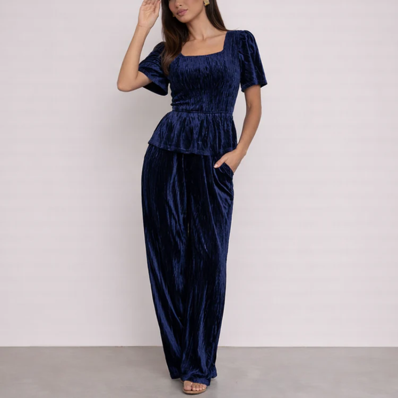 Women's black velvet pants side view — versatile — Matilda Velvet 2 Piece Set — Oscar Blackwood