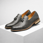 Men's woven loafers close-up — versatile — Ludo Weave Leather Loafers — Oscar Blackwood