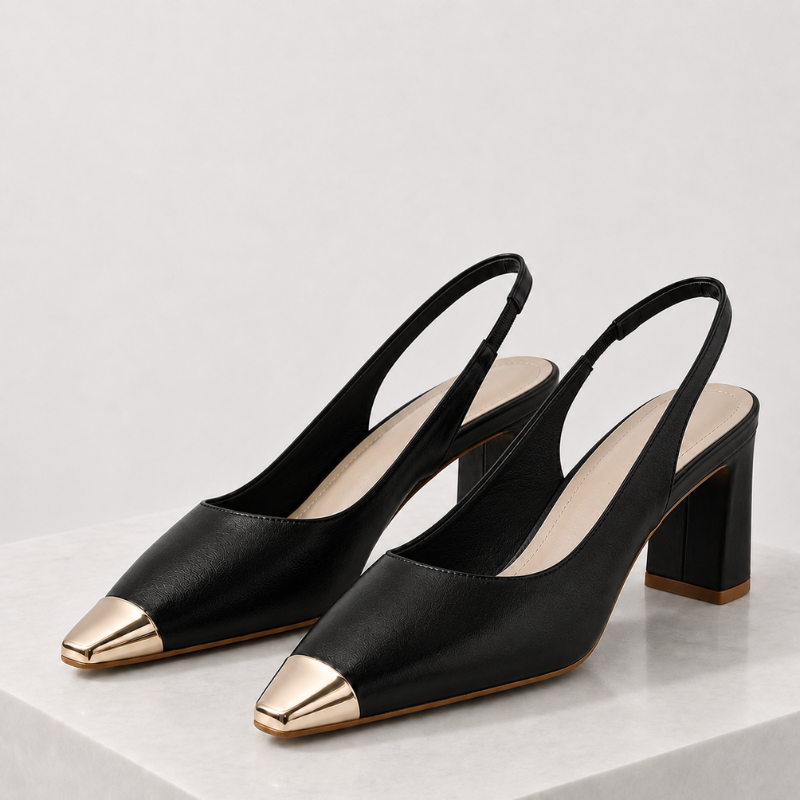 Women's black heels detail view — elegant — Maren Square Toe Heels — Oscar Blackwood