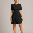 Women's black dress front view — chic — Merelin Pleated Dress for every occasion — Oscar Blackwood
