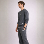 Men's gray cotton pants side view — versatile — Eric Waffle 2 Piece Set — Oscar Blackwood
