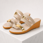 Women's gold lace sandals alternate angle — summer — Martina Wedge Sandals — Oscar Blackwood