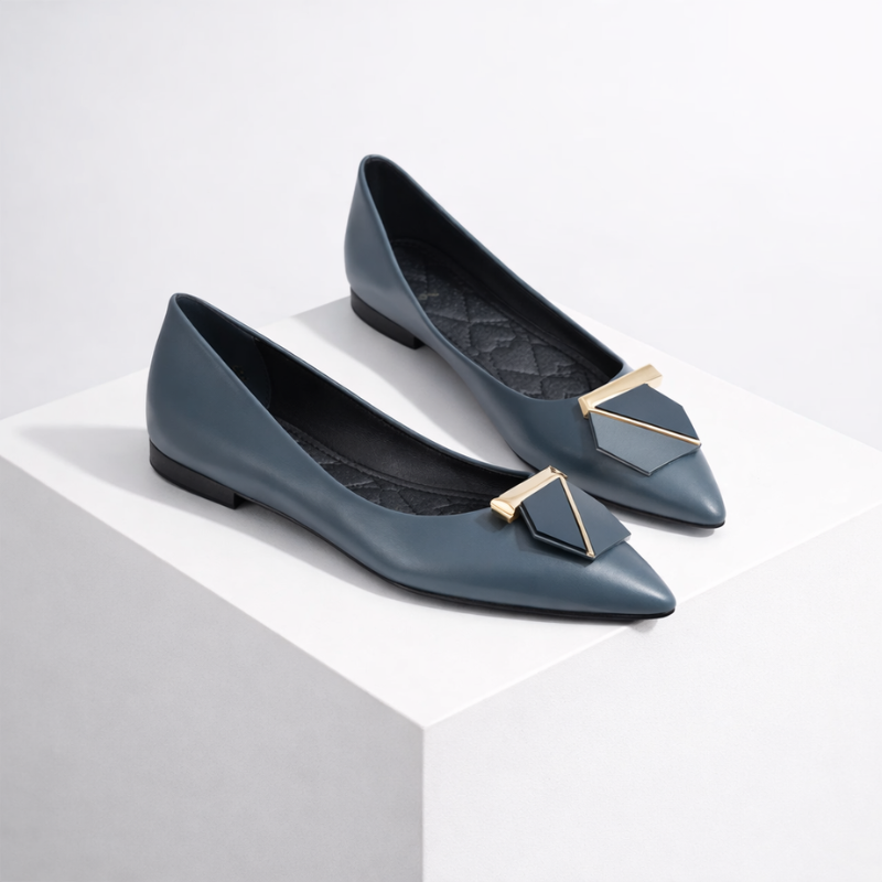 Women's gray shoes close-up — versatile — Cynthia Point Toe Flat Shoes — Oscar Blackwood