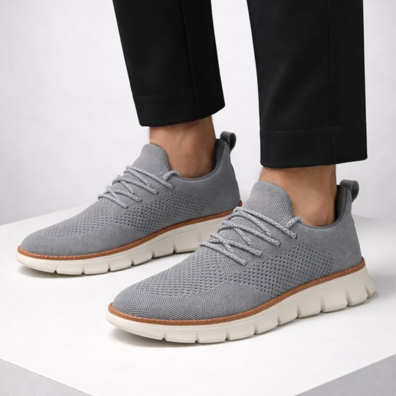 Men's gray lace sneakers front view — casual — Ben Breathable Sneakers — Oscar Blackwood