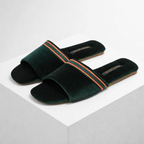 Women's green velvet shoes back view — versatile — Spin-ons Open Toe Slippers — Oscar Blackwood