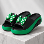 Women's black checkered sandals detail view — versatile — Vivi Bow Platform Sandals — Oscar Blackwood