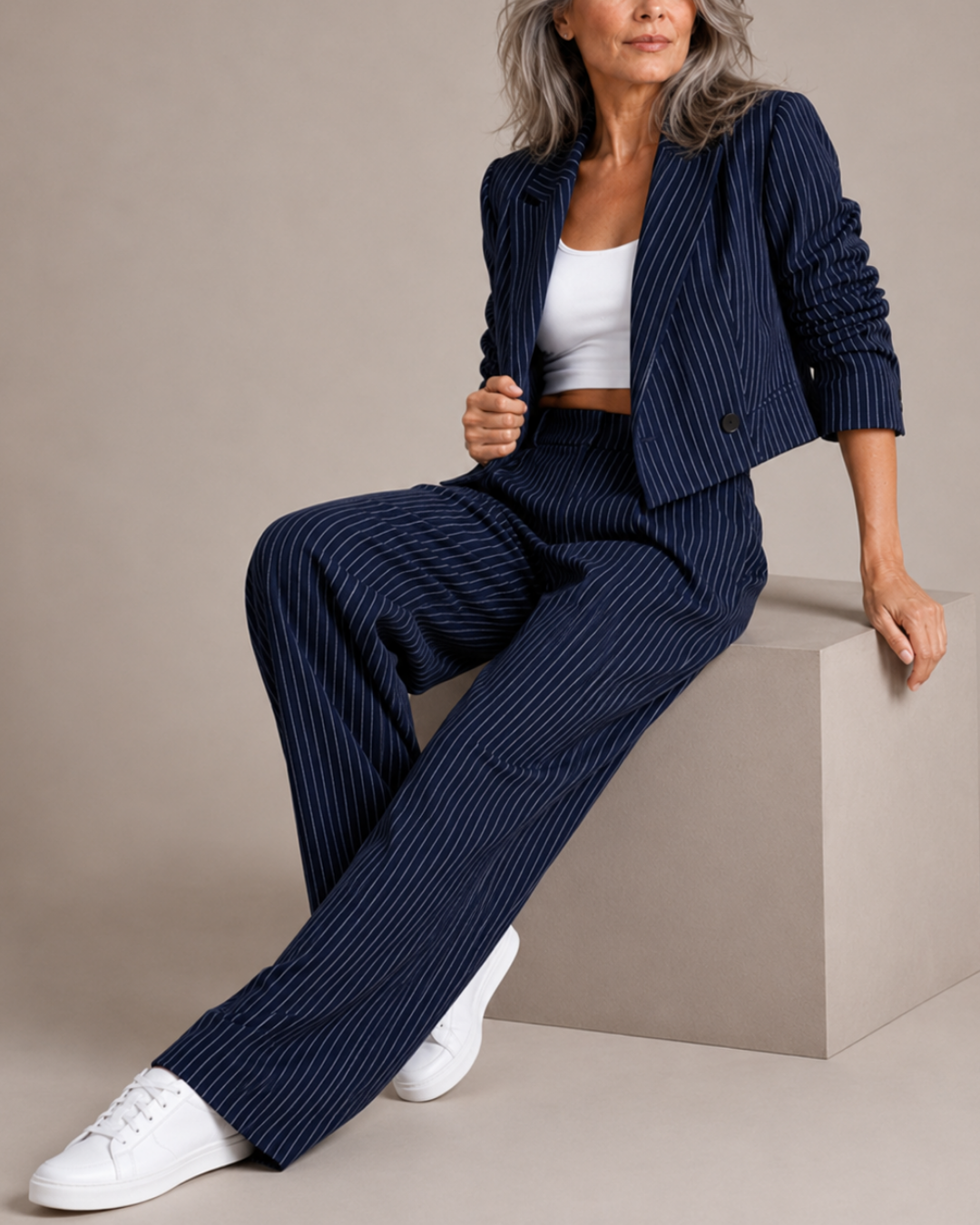 Women's pants front view — versatile — Mancini Pinstripe Set for every occasion — Oscar Blackwood