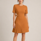 Women's brown dress side view — chic — Merelin Pleated Dress for every occasion — Oscar Blackwood