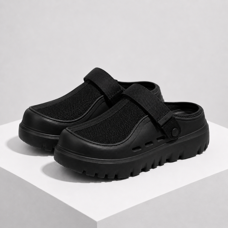 Men's black mesh sandals side view — versatile — Kai Mesh Sandals — Oscar Blackwood