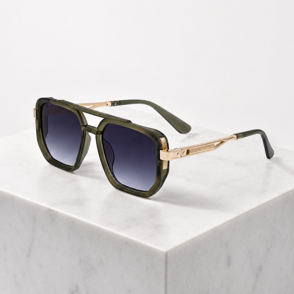 Women's army-green sunglasses side view — statement — Addison Aviator Sunglasses — Oscar Blackwood