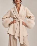 Women's jacket front view — outerwear — Fiorella Faux Fur Sleeve Coat — Oscar Blackwood