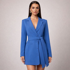 Women's blue dress front view — chic — Cornelia Blazer Dress for every occasion — Oscar Blackwood