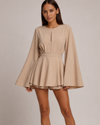 Women's khaki dress color detail — summer — Kamilla Backless Mini Dress — Oscar Blackwood