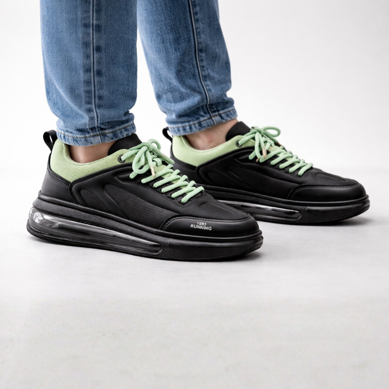 Men's black lace sneakers styled look — casual — Jee 1995 Chunky Sneakers — Oscar Blackwood