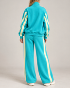 Women's striped pants detail view — versatile — Mona Striped 2 Piece Set — Oscar Blackwood