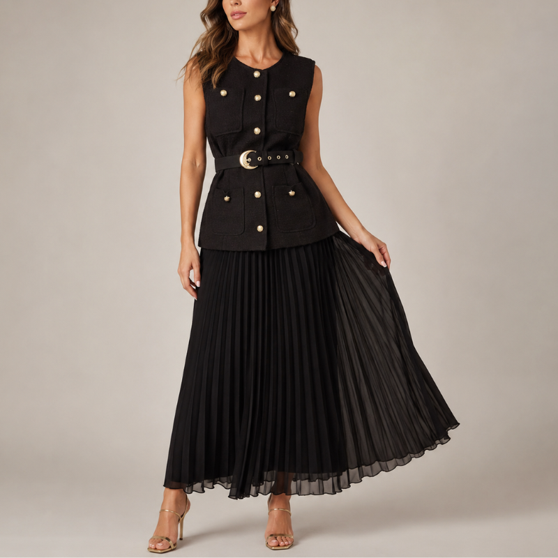 Women's chiffon dress side view — chic — Cosette 2 Piece Set for every occasion — Oscar Blackwood