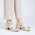 Women's off-white ribbed heels close-up — summer — Klara Orthopedic Platform Sandals — Oscar Blackwood