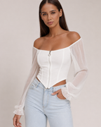 Women's chiffon juliette detail view — versatile — Juliette Corset Blouse — Oscar Blackwood