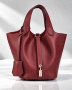 Women's red leather bag back view — everyday — Mara Leather Bucket Bag — Oscar Blackwood