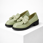 Women's green loafers close-up — versatile — Phoebe Bow Loafers — Oscar Blackwood