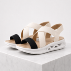 Women's beige-black geometric sandals close-up — versatile — Florence Orthopedic Sandals — Oscar Blackwood