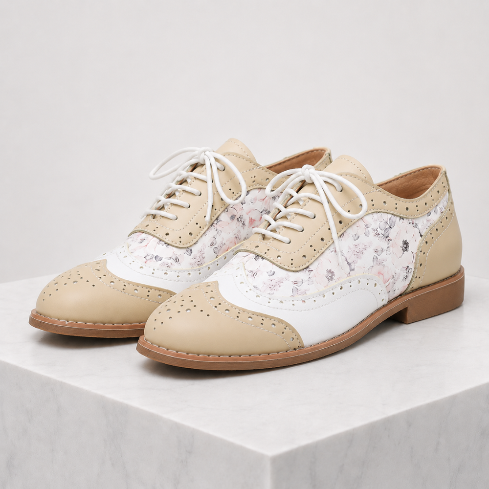 Women's khaki lace shoes back view — versatile — Betty Wingtip Oxford Shoes — Oscar Blackwood