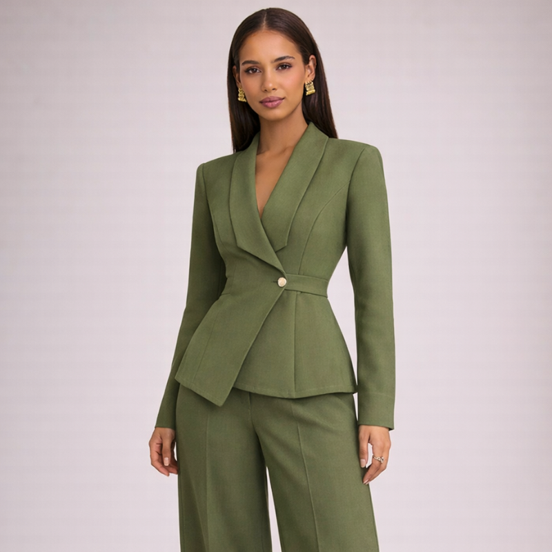 Women's green knit pants alternate angle — versatile — Brauere 2 Pieces Set — Oscar Blackwood