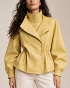 Women's yellow jacket back view — outerwear — Audra Peplum Jacket — Oscar Blackwood