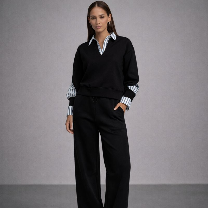 Women's black pants side view — versatile — Amalia 2 Piece Set — Oscar Blackwood