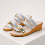 Women's silver lace sandals styled look — summer — Martina Wedge Sandals — Oscar Blackwood