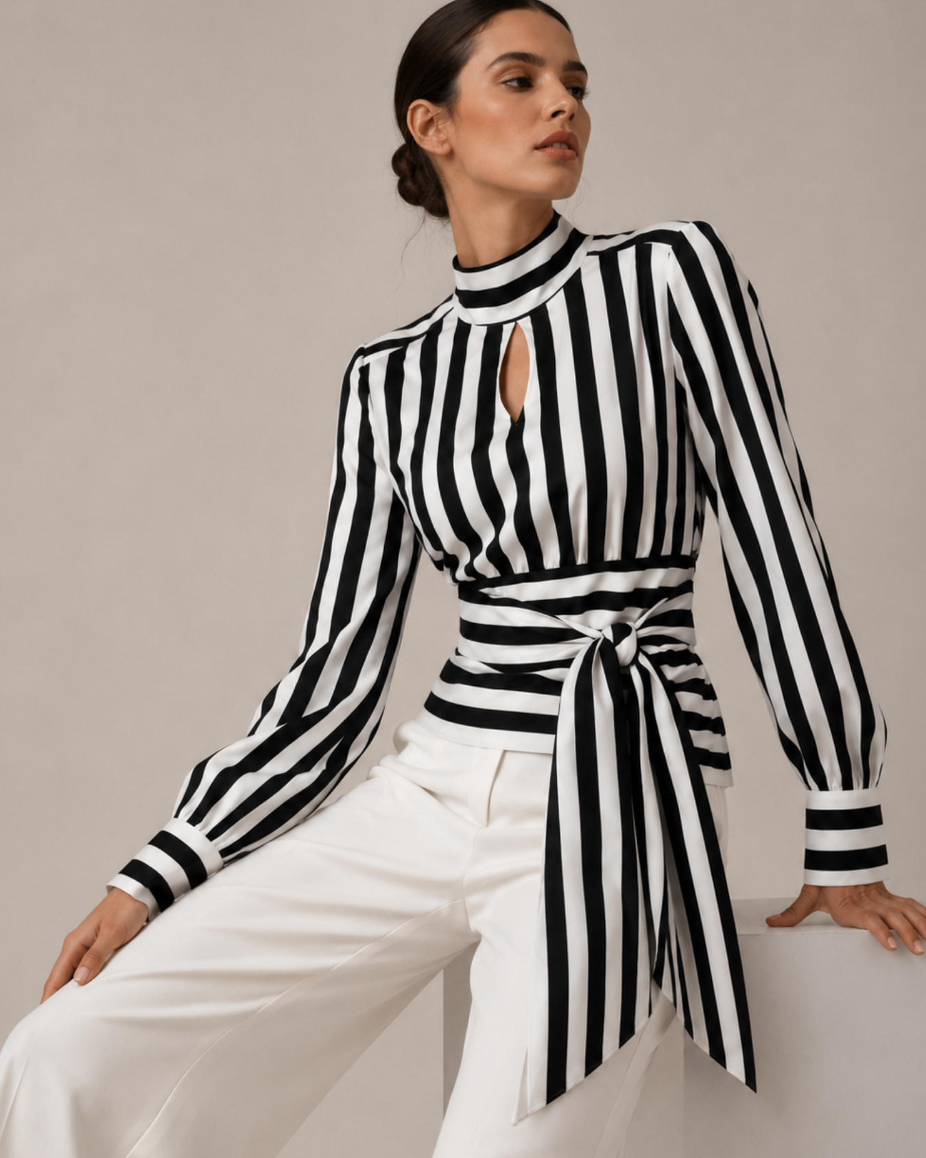 Women's striped alessia close-up — versatile — Alessia Striped Shirt — Oscar Blackwood