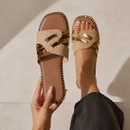 Women's woven sandals front view — summer — Eleni Slide Sandals — Oscar Blackwood