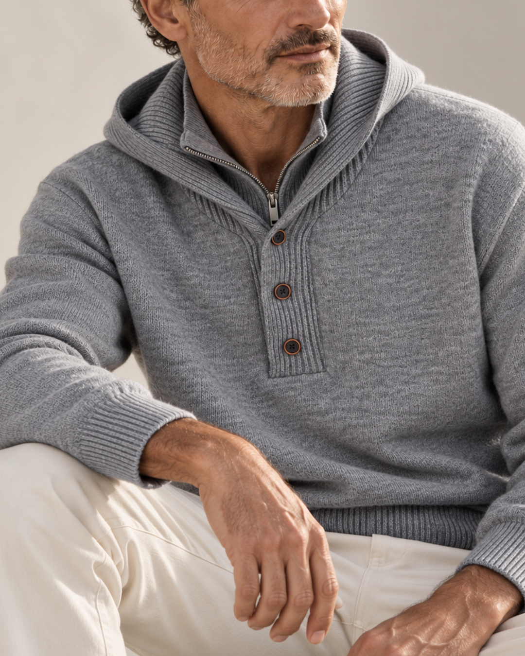 Unisex ribbed sweater side view — cozy — Philip Hooded Turtleneck Sweater — Oscar Blackwood