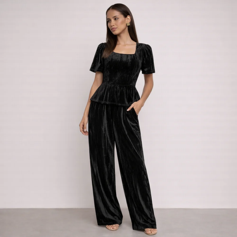 Women's black velvet pants back view — versatile — Matilda Velvet 2 Piece Set — Oscar Blackwood