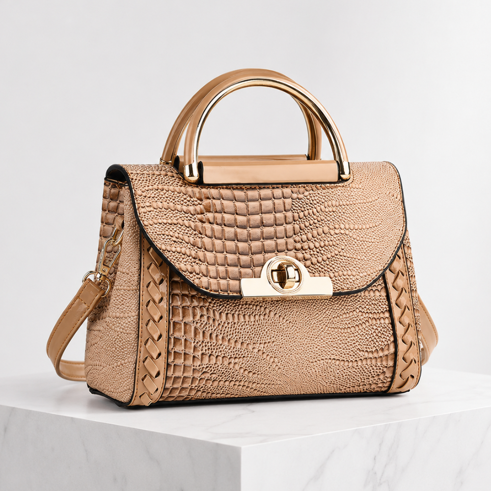 Women's beige handbag color detail — everyday — Valentina Croc Handbag — Oscar Blackwood